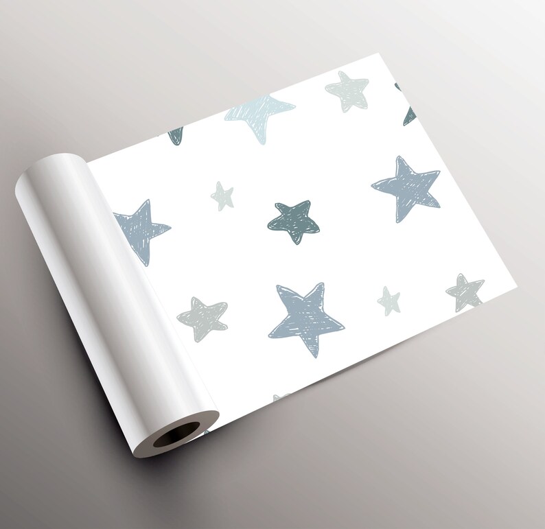 White Wallpaper With Blue Star Pattern for Kids Self Etsy