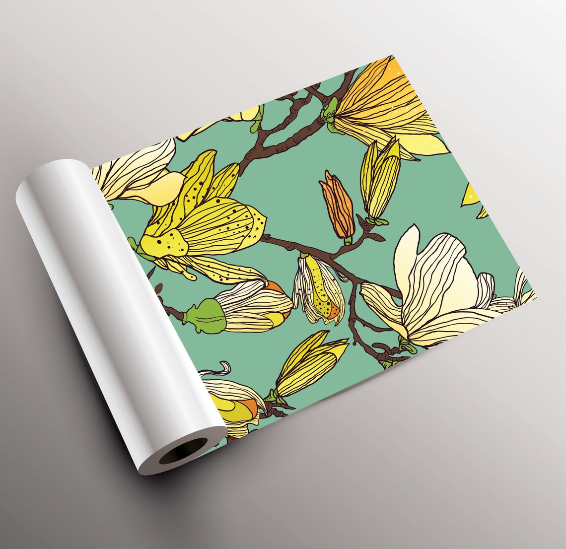 Mint Green Wallpaper With Yellow Floral Pattern for Kids Etsy