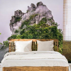 Photo wallpaper with mountain and trees || peel and stick floral wall mural