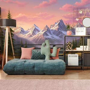 Mountain landscape wallpaper, nature Wall Mural • Peel and Stick *self adhesive* or Non-Pasted Vinyl Materials
