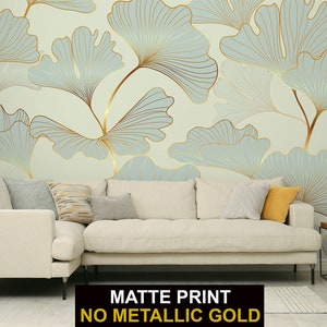Carta da parati Art Déco di lusso con foglie cinesi di Ginkgo Biloba • Materiali vinilici autoadesivi* staccabili e non incollati •