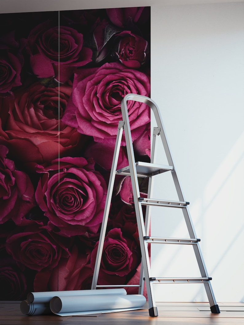 Pinkish Red Roses Photo Wallpaper Peel and Stick Floral Etsy