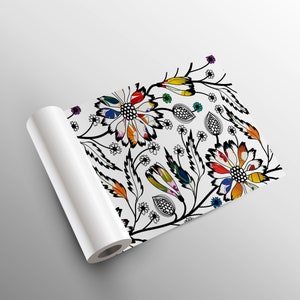 Vit tapet med färgglatt abstrakt blommönster, självhäftande, självhäftande blommotiv bild 6