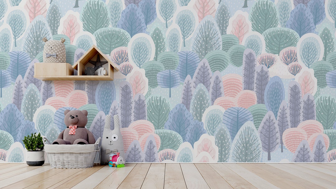 Colorful Winter Forest Wallpaper || for Kids, Self Adhesive, Peel and ...