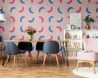 Abstract bananas wallpaper, colorful tropical fruit || self adhesive, peel and stick wall mural