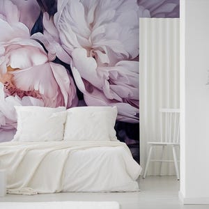 Pink & Purple Peony Wallpaper, Floral Art, Botanical Wall Mural • Peel and Stick *self adhesive* or Non-Pasted Vinyl Materials