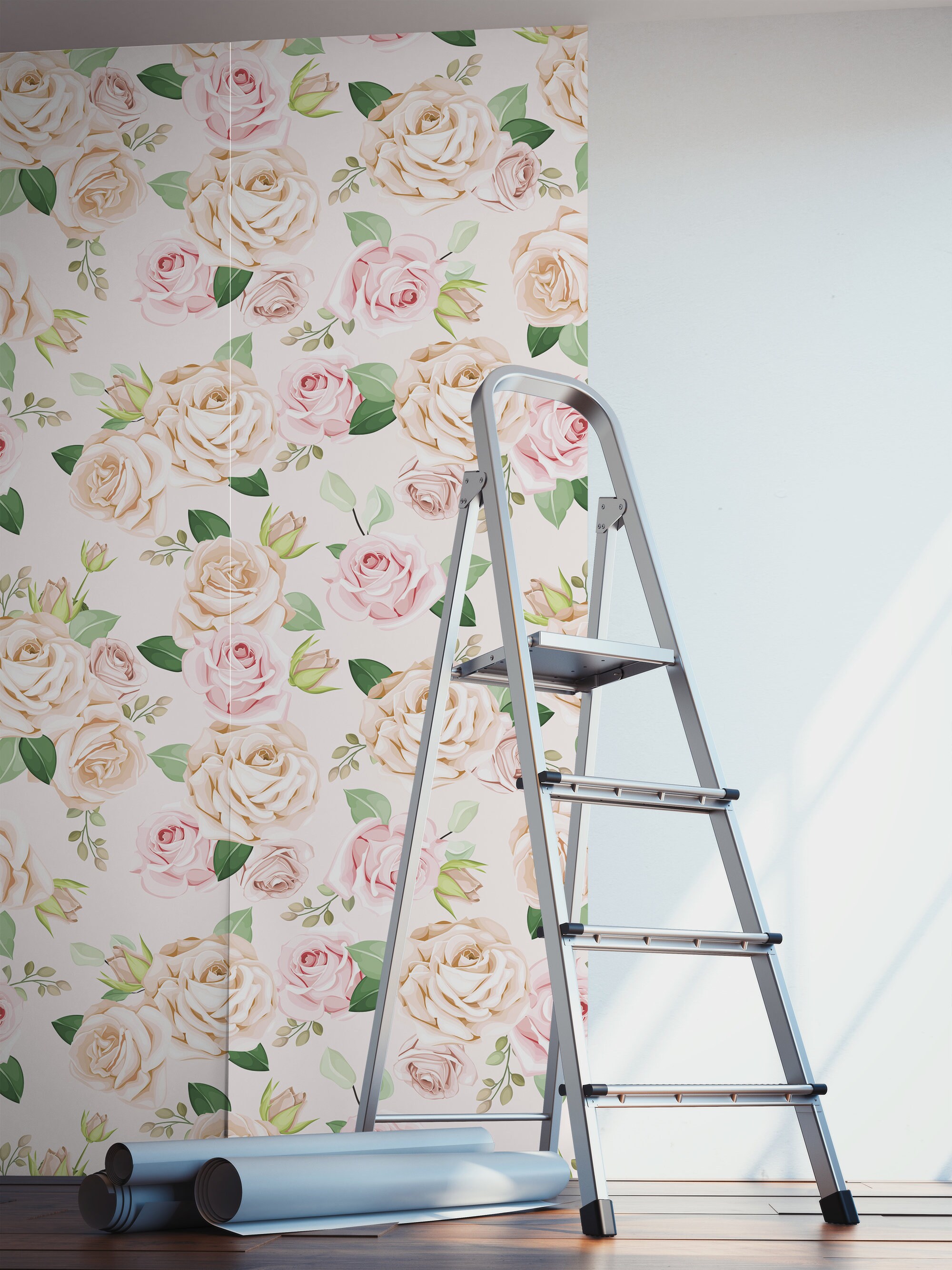 Light Pink Wallpaper With Delicate Rose Pattern || Peel and Stick ...