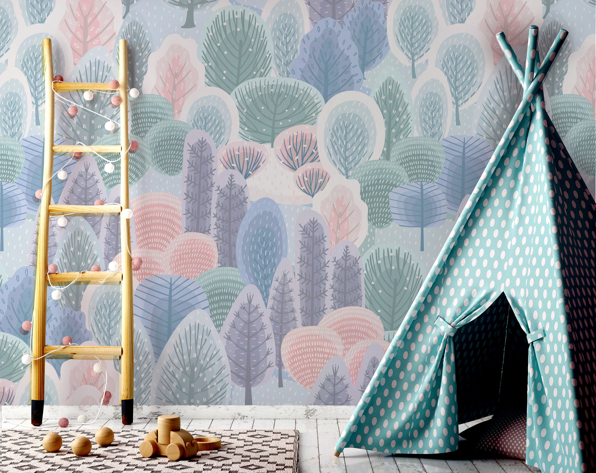 Colorful Winter Forest Wallpaper for Kids Self Adhesive | Etsy