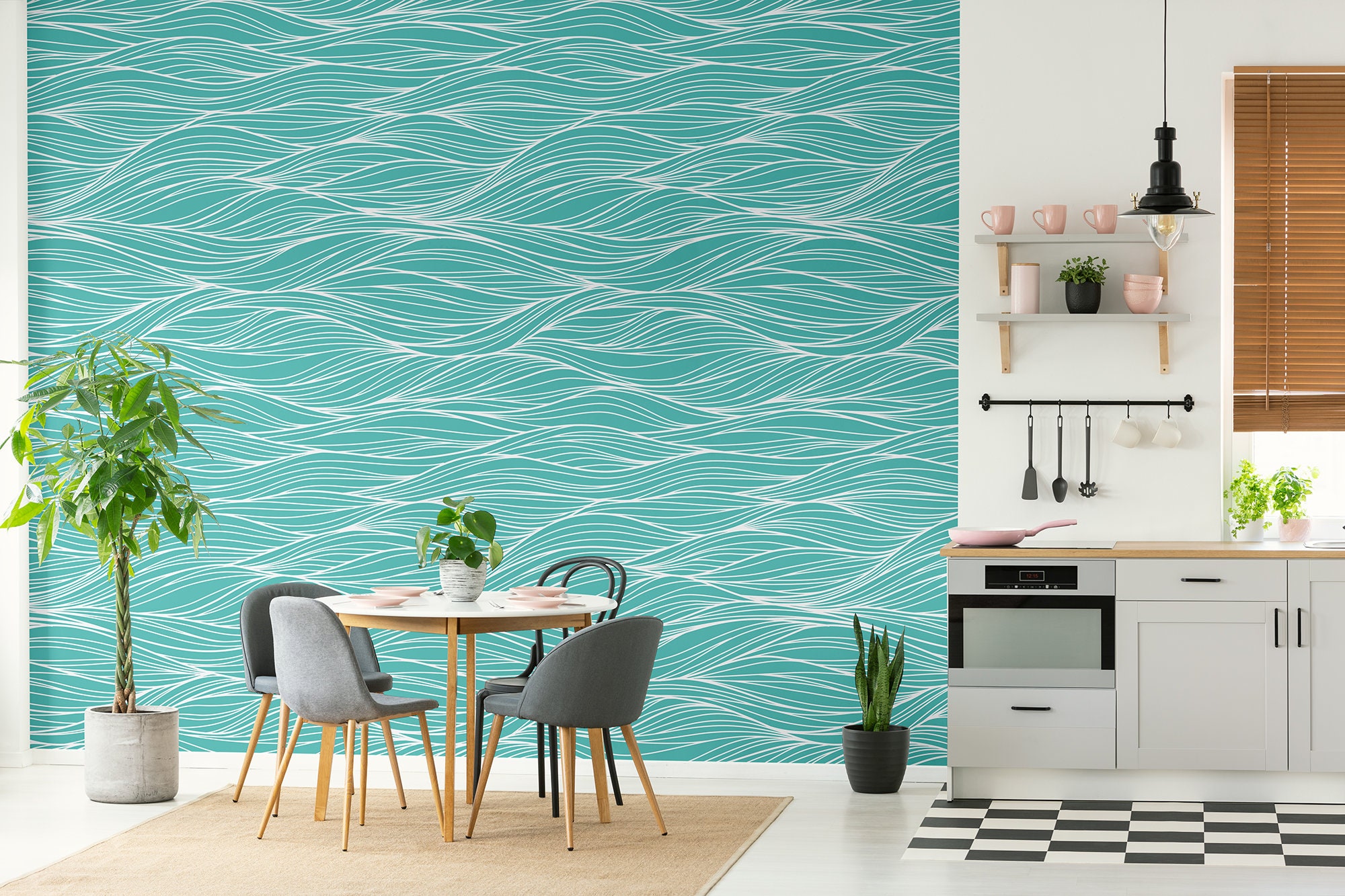 Blue Wallpaper With Sea Waves, Self Adhesive, Peel and Stick Wall Mural ...