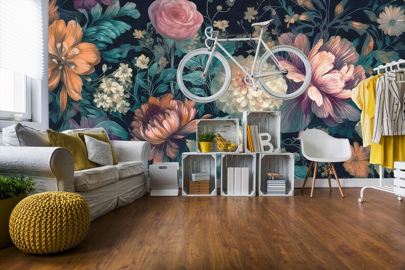 Buy Vintage Flowers Dark Wallpaper, Floral Art, Botanical Wall Mural