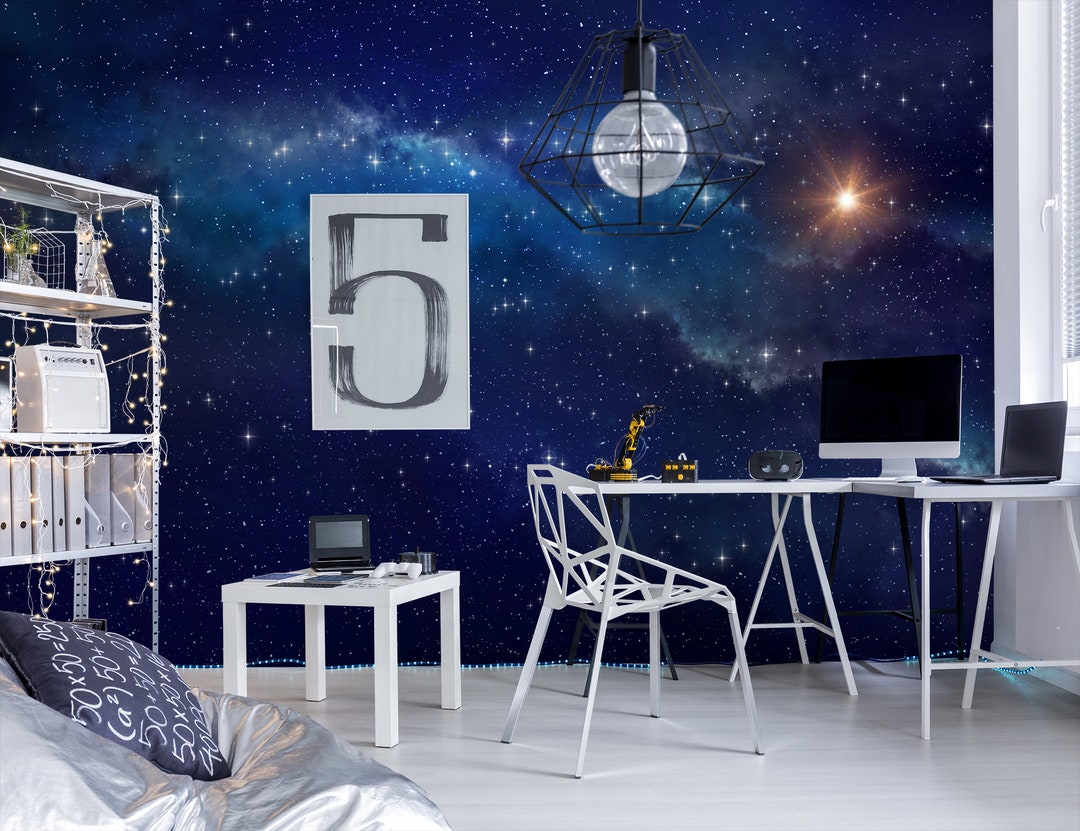Space Wallpaper With Nebula and a Shining Star, Self Adhesive, Peel and