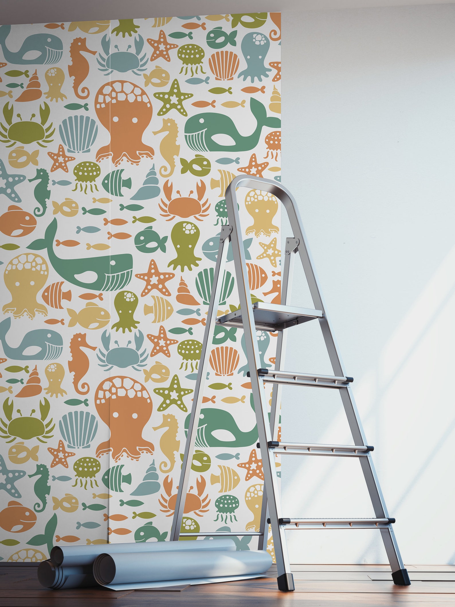 Wallpaper With Sea Animals Pattern Wallpaper for Kids Self - Etsy