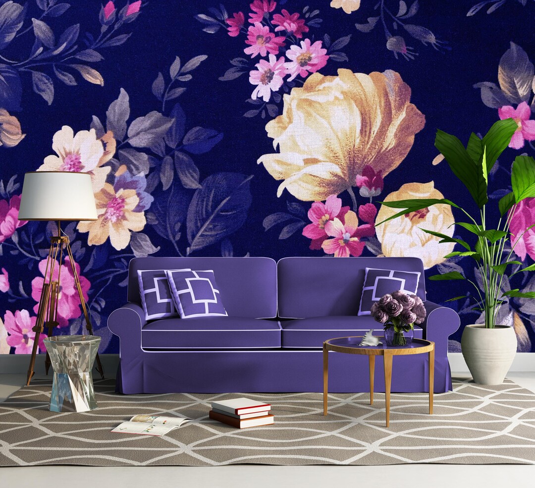 Purple Peony Wallpaper, Floral Art, Botanical Wall Mural • Peel and ...
