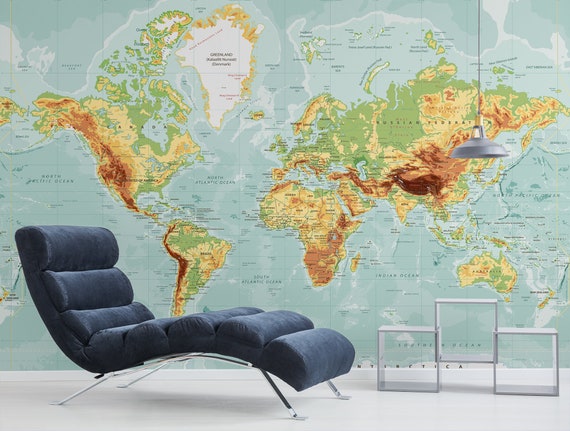 World Map Wallpaper Self Adhesive Peel and Stick Wall Mural | Etsy