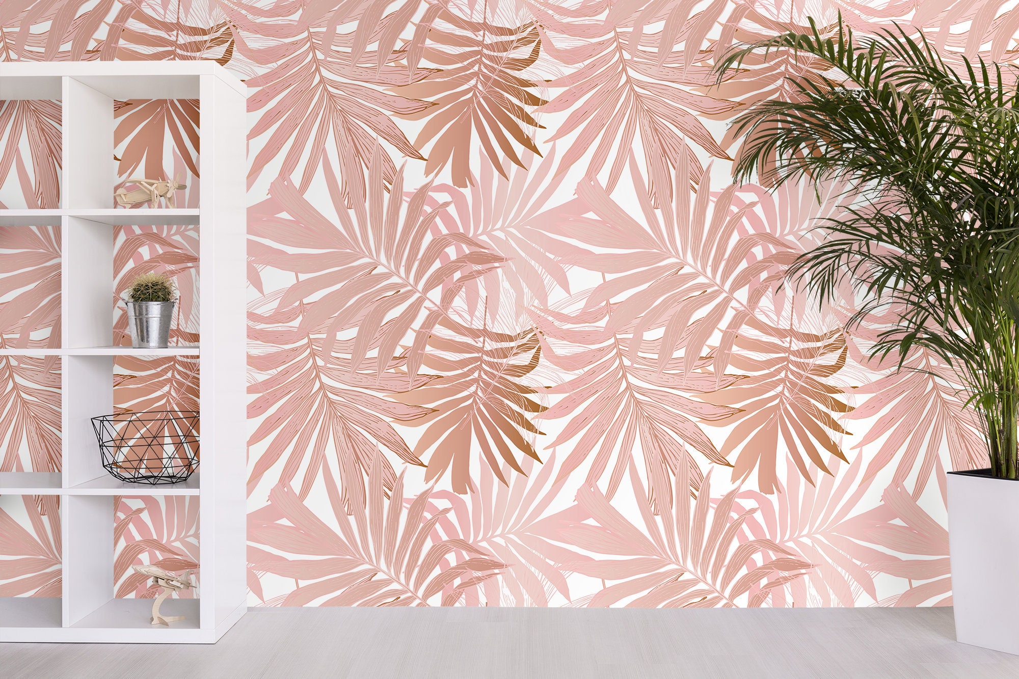 Summer Wallpaper With Pastel Pink Palm Leaves Self Adhesive - Etsy Summer Wallpaper With Pastel Pink Palm Leaves Self Adhesive - Etsy