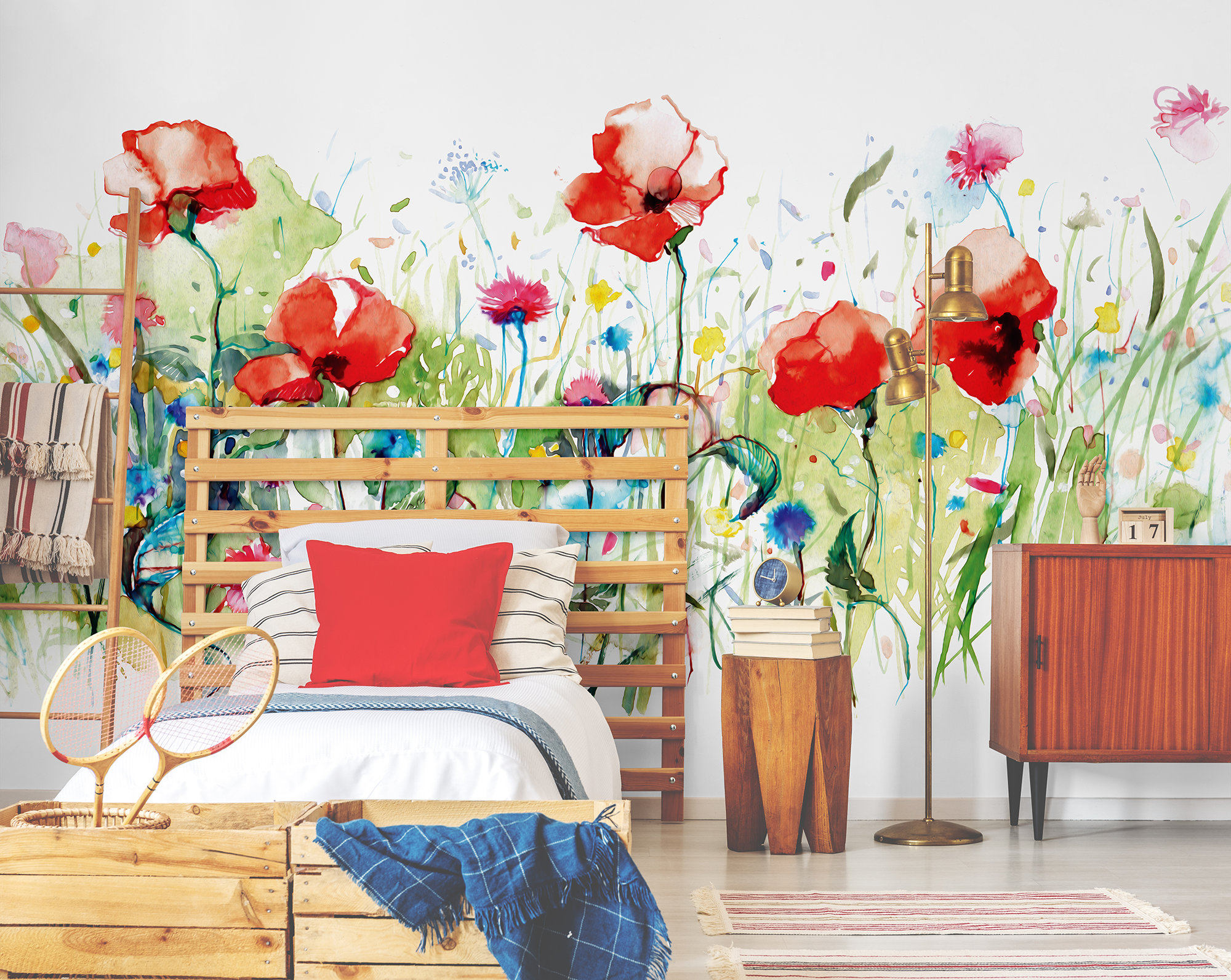 Poppy Flower Meadow Oil Painting Wallpaper || Peel and Stick Floral ...