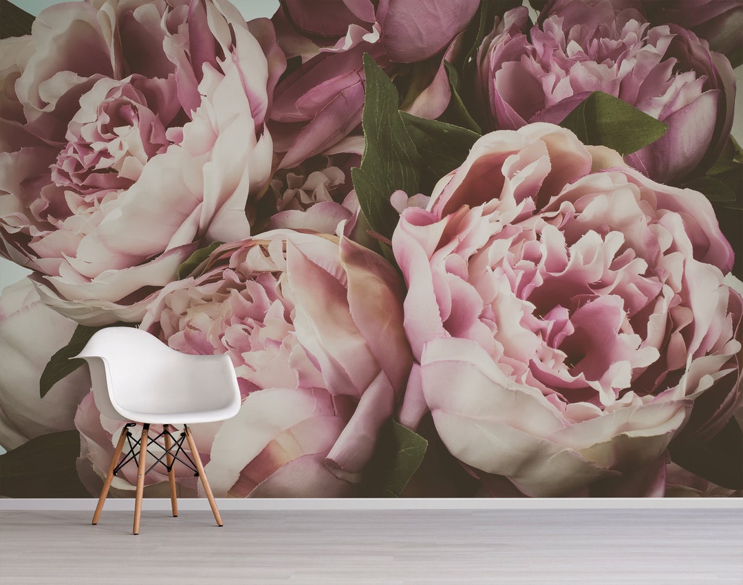Photography Wallpaper With Pink Peony Bouquet, Self Adhesive, Peel and ...