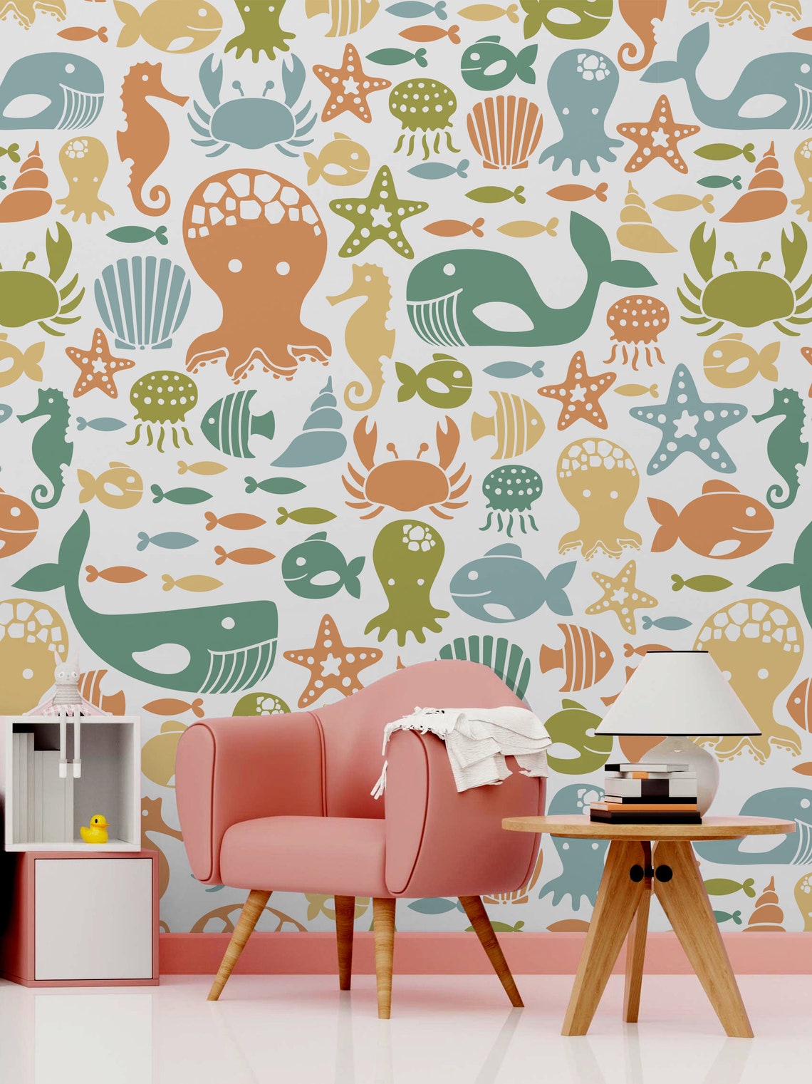 Wallpaper With Sea Animals Pattern Wallpaper for Kids Self - Etsy