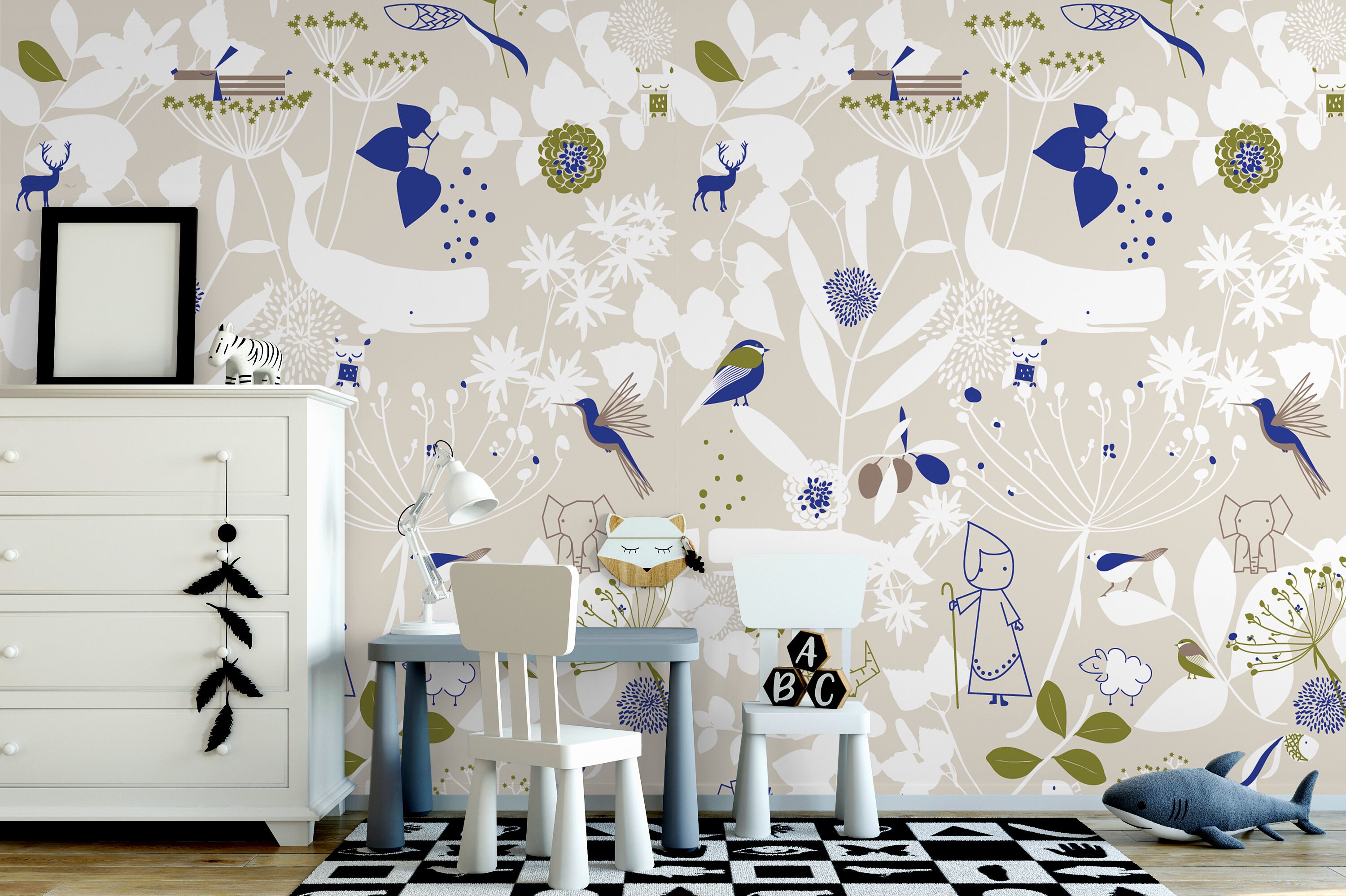 Gray Wallpaper With Nature Pattern, Wallpaper for Kids, Self Adhesive ...