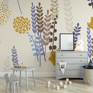 Floral lavender pattern wallpaper || For Kids, self adhesive, peel and stick wall mural