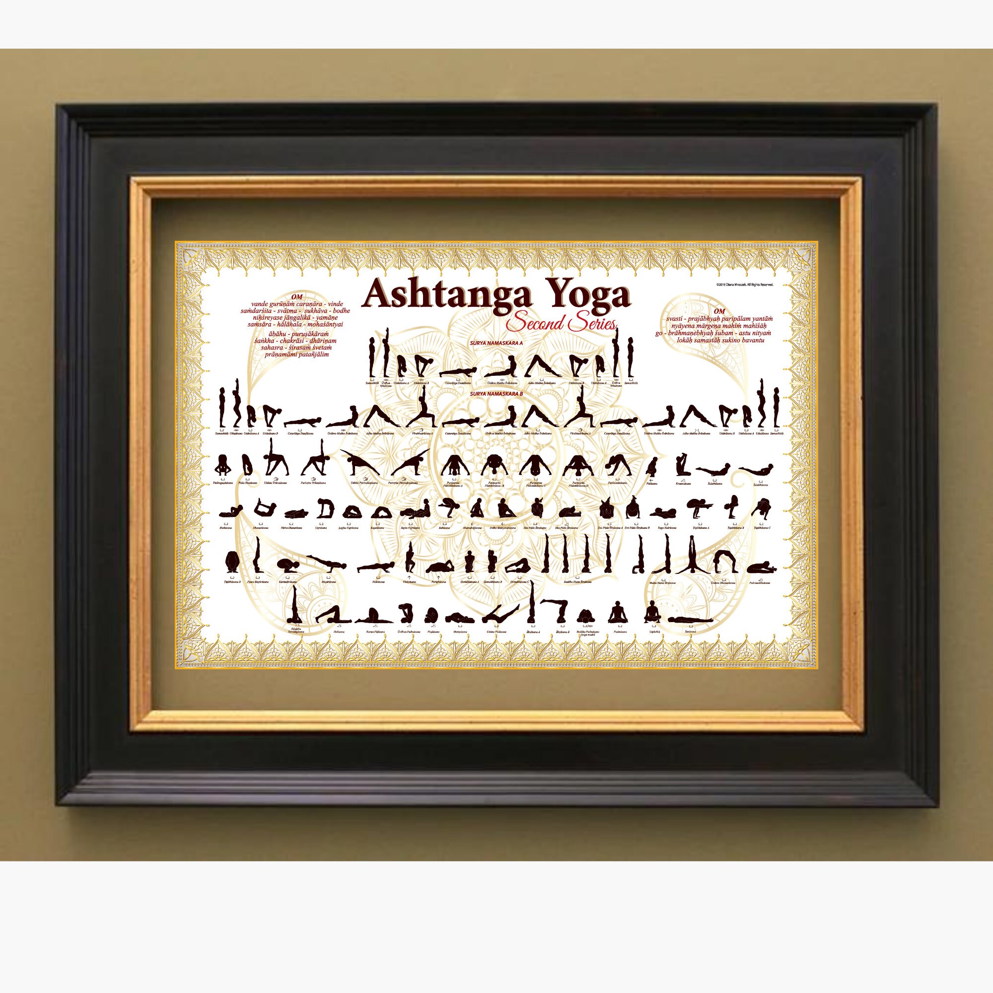 アシュタンガヨガポスター - ホワイト＆ゴールド - プライマリー