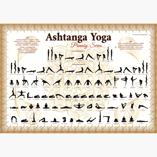 Ashtanga Yoga Primary Series biało-złoty plakat