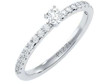 18K white gold pavè solitaire ring with central 0.5 carat natural diamond and side diamonds of 0.27 col D Si