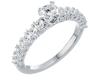 Solitaire Ring with Pavè in 18k white gold with 0.54 carat central Natural Diamond and 0.56 carat side diamonds with E Si