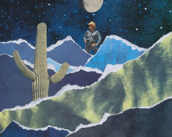 The Last Cowboy Under the Stars - Collage Art Print