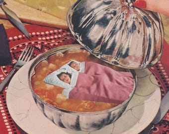 Asleep in the Soup - Collage Art Print