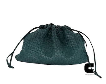 Oversized Vintage Bottega Veneta Forest Green Woven Leather Maxi Pouch Bag