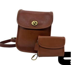 Sac bandoulière vintage Coach British Tan 9978 et porte-monnaie