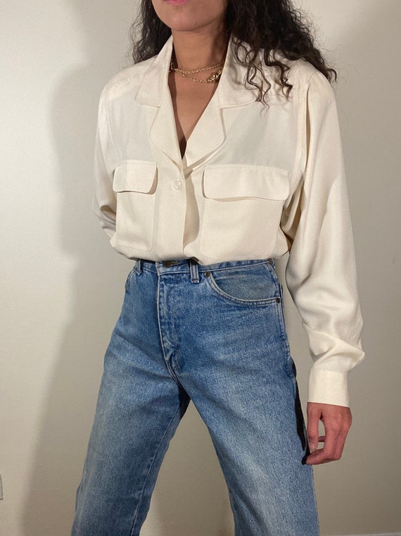 90s Vintage 100% Silk Top Blouse Button-Down Shirt