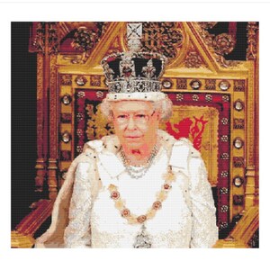 BelDarDesigns Huge Cross Stitch Pattern 14ct - Regal Queen Elizabeth II - Instant download Patterns Its a whopper!
