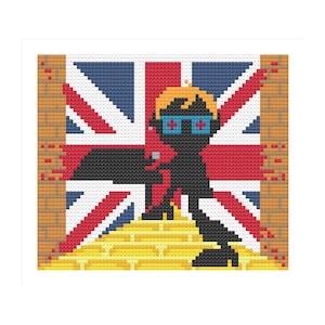 BelDarDesigns Silhouette &#39;Elton John - GYBR&#39; 14ct Cross Stitch Kit Pattern Music Artist Yellow Brick Road Tour