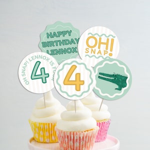 EDITABLE Oh Snap! Alligator Crocodile Theme Birthday Cupcake Toppers, Instant Digital Download, Cute Kids Animal Party, Kids Swamp Party