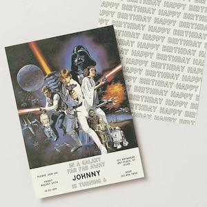 Invito di compleanno vintage di Star Wars, In una galassia molto lontana, Darth Vader, R2D2, Principessa Leia