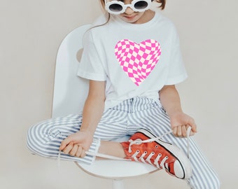 Kariertes Herz Herz Shirt, süßes Mädchen Herz Shirt, Herz Shirt für Kinder, cooles Mädchen Shirt, Kleinkind Mädchen Shirt, Kinder Herz Shirt