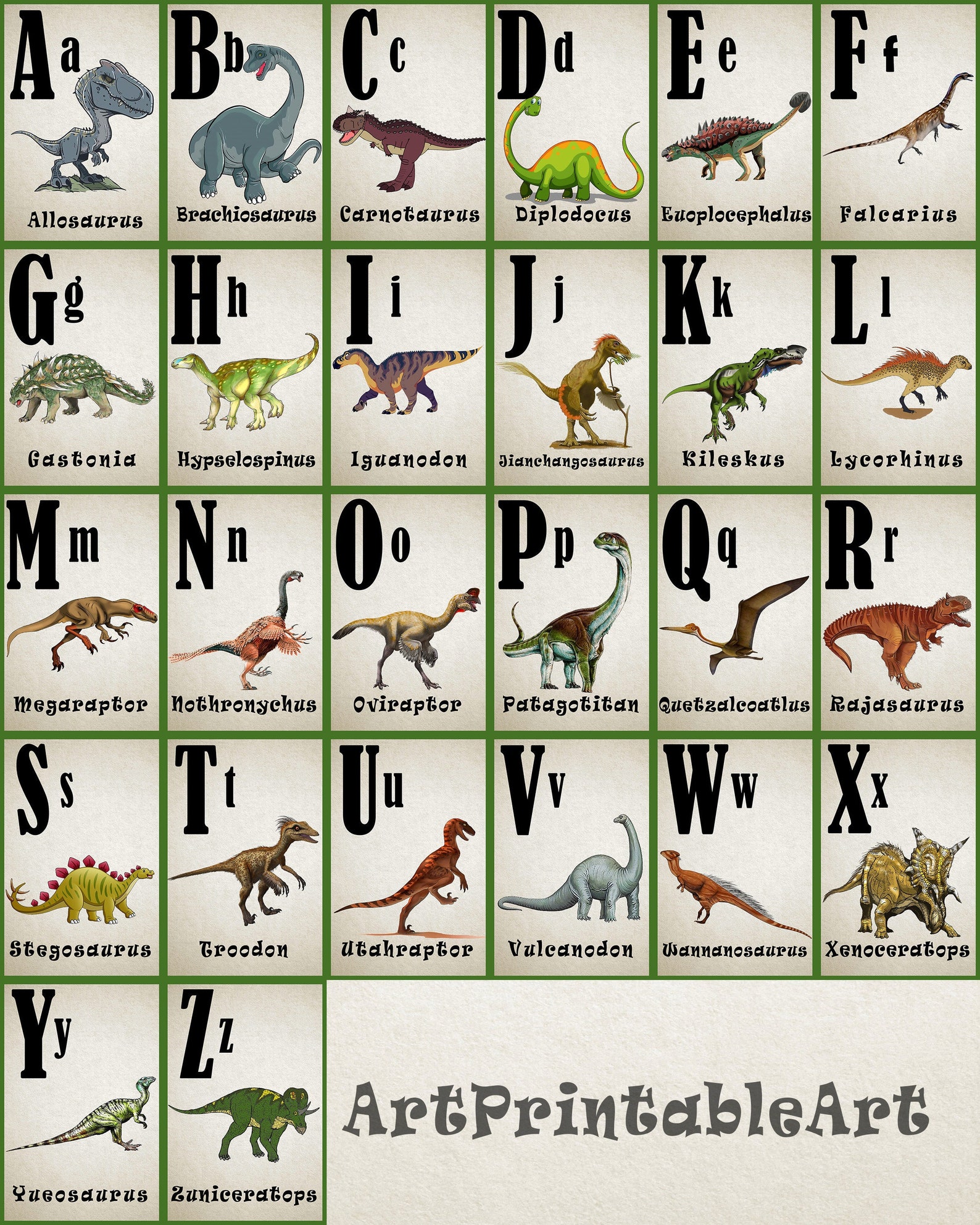 Dinosaur Alphabet Prints Preschool Printables Alphabet Etsy