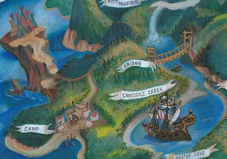 Neverland map art Peter Pan nursery Fairy tale art print | Etsy