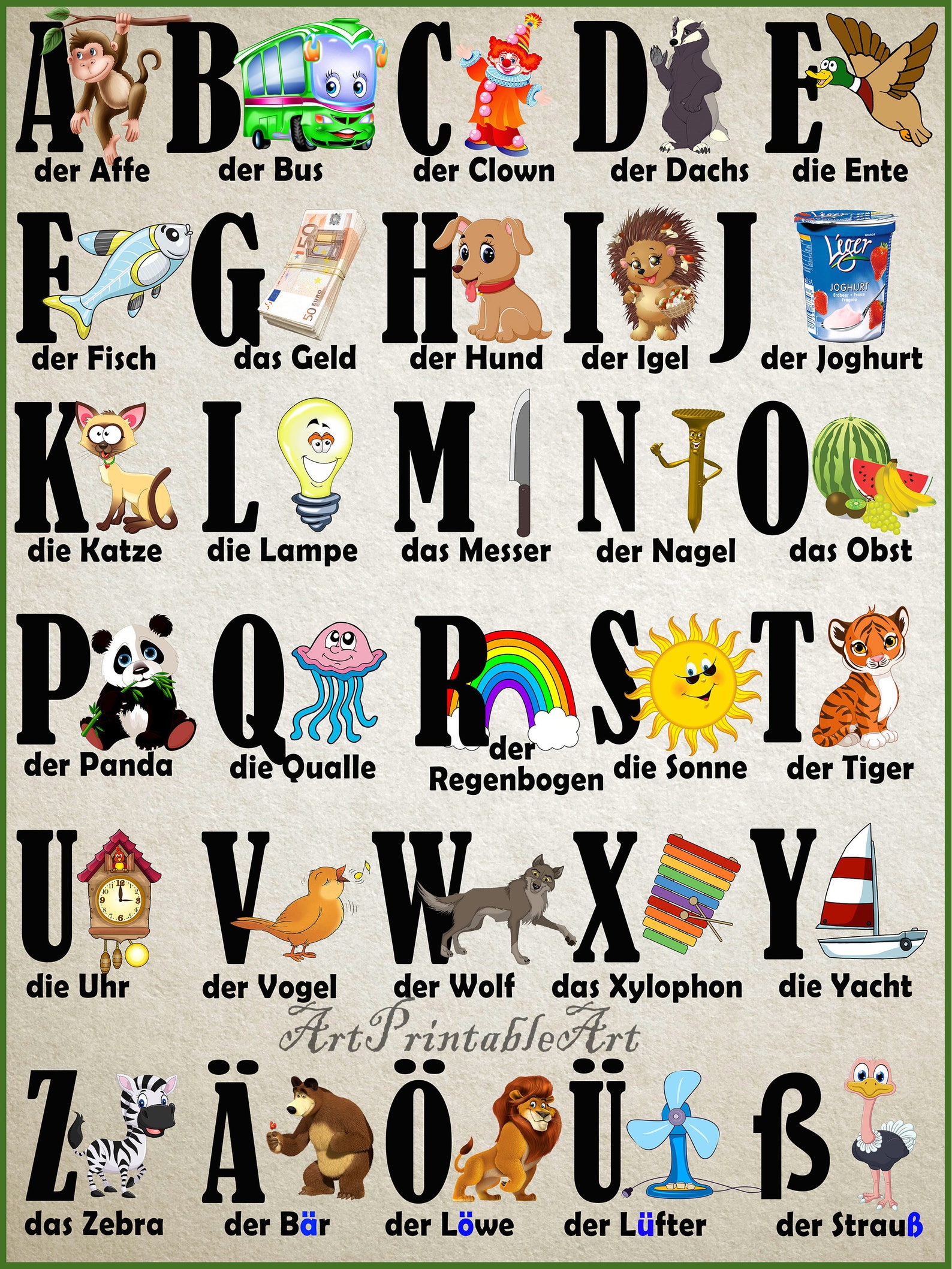 German alphabet poster ABC alphabet letters Preschool Etsy