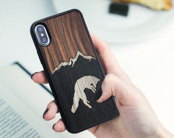 Fox & Mountains Wood iPhone Case: Natural Protective Cover
