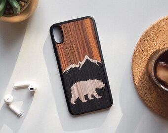 Wood Bear Landscape iPhone Case: Protective Silicone Bumper