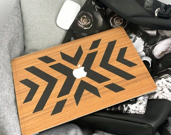 Aztec Wooden Macbook Skin: Geometric Wood Veneer Sticker