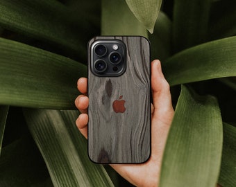 Gray Striped Wood iPhone Case: Protective Black Silicone Cover