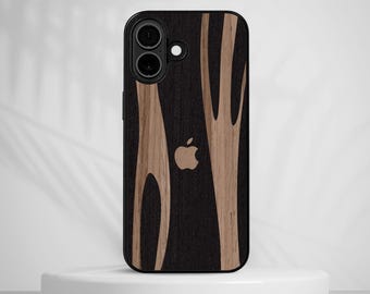 iPhone case with an abstract wavy stripes design: protective black silicone case