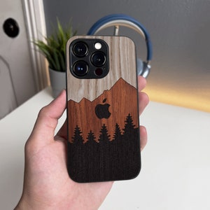 Custodia protettiva in legno per iPhone, colore nero, rosso, legno naturale chiaro + custodia in silicone nero per iPhone 16, 15, 14, 13, 12, 11 X, mini pro max plus