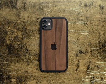 Brown Wood case for iphone: Protective Natural Wood & Black Silicone