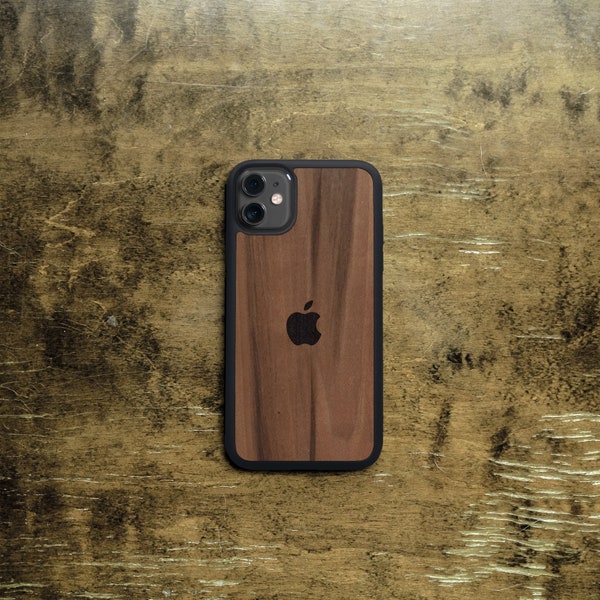 Brown Wood iPhone cover Protective case amber natural wood + black silicon case iPhone 15 14 13 12 11 X mini pro max plus