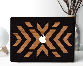 Aztec Geometry Real Wood Macbook Skin: Dark Design Cover